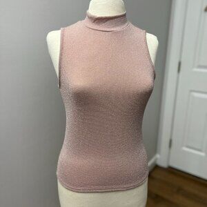 NWT Derek Heart Mauve Pink Shimmer Sleeveless Mock Neck Top Sz M